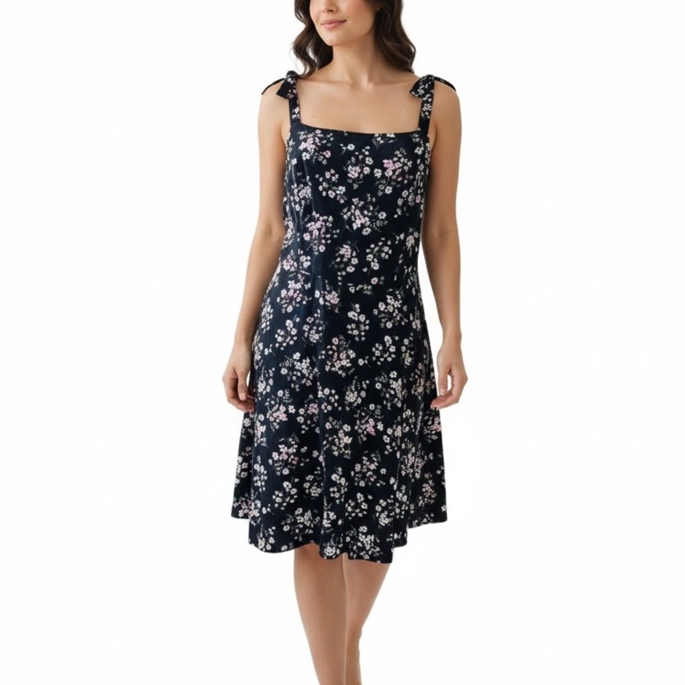 So Floral Tie-Strap‎ Sundress Women Large Black